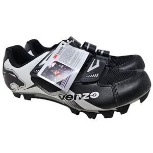 NEW Venzo Scotchlite Reflective Cycling Shoes 7.5 Spin Black Silver Hook Latch